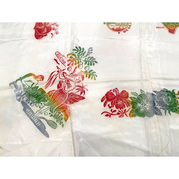 Vintage Hawaiian Islands Map Satin Tablecloth 39x40 + 4 Napkins Deadstock - Picture 10 of 13
